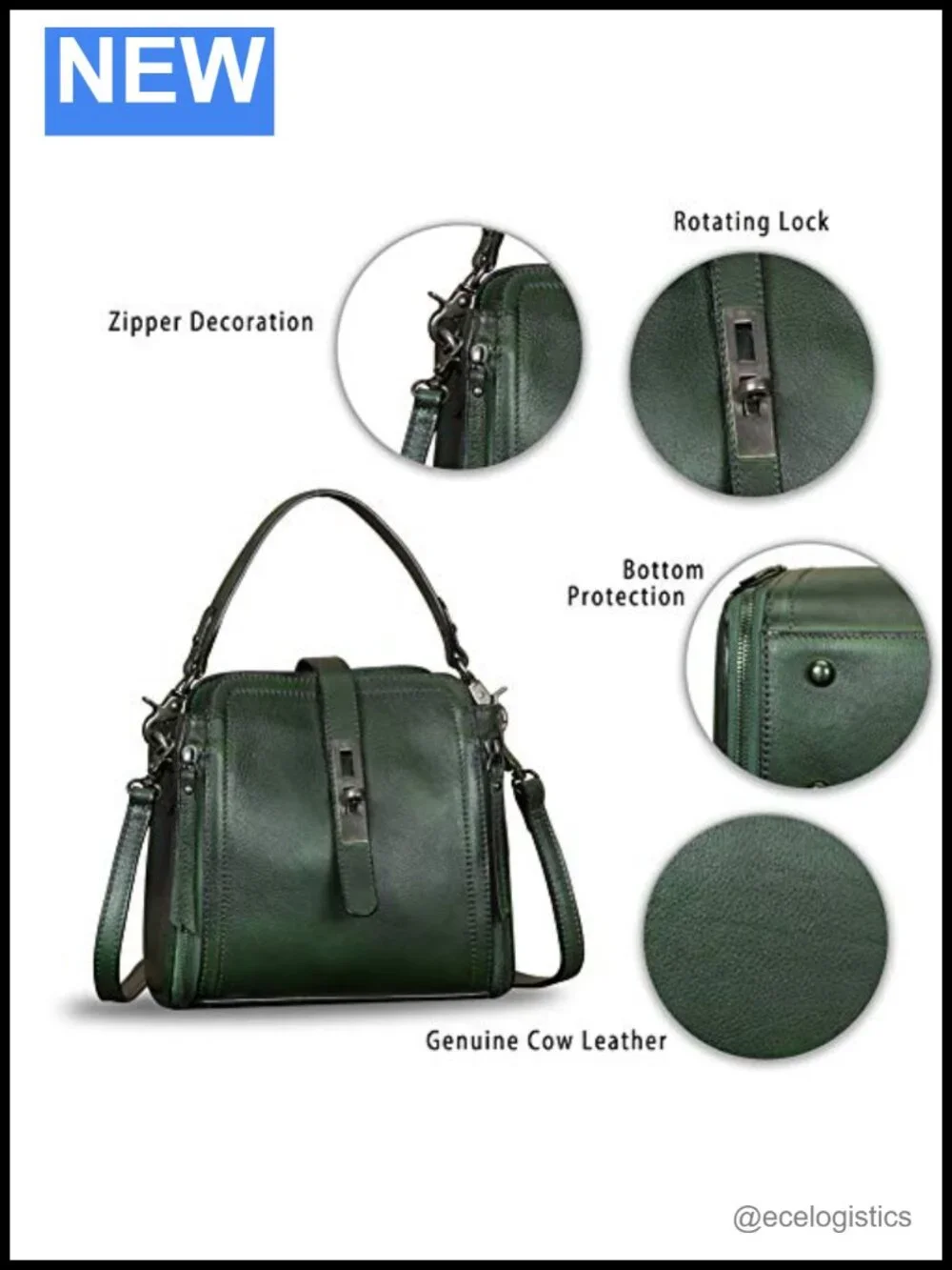 Genuine Leather Vintage Handmade Satchel Crossbody Purse with Removable
